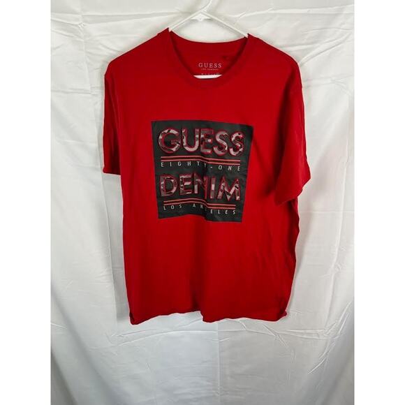 Guess Denim Los Angeles Eighty-One Red T Shirt size 2XL Raised Lettering FLAW - Picture 1 of 8